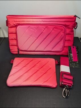 THINK ROYLN Pink Ombre Quilted Crossbody Bag Zip Silver Hardware Strap & Pouch